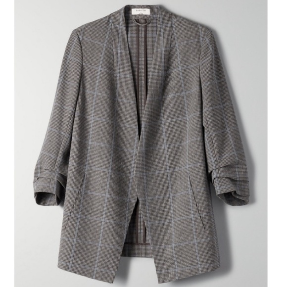 Aritzia Jackets & Blazers - Aritzia Babaton Power Hip Grey Blue Windowpane Plaid Open Front Blazer Size 8